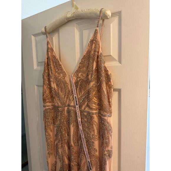 Mac Duggal 6015 Sequin Beaded Blush Gown Nude Champagne Formal Dress NWT 14 - Picture 3 of 10